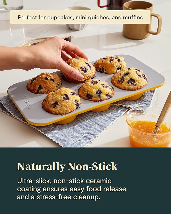 Caraway Nonstick Ceramic 6 Cup Muffin Pan ??Non-Toxic, PTFE & PFOA Free ??Oven Safe ??Aluminized Steel Core ??Small Muffin Pan for Baking Cupcakes, Muffins & More - Black
