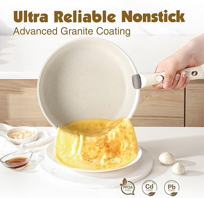 SENSARTE 24 Piece Pots and Pans Set, Nonstick Detachable Handle Cookware, Induction Kitchen Cookware Set with Removable Handle, Healthy Non Stick for RV, Dishwasher 竊?Oven Safe (White)