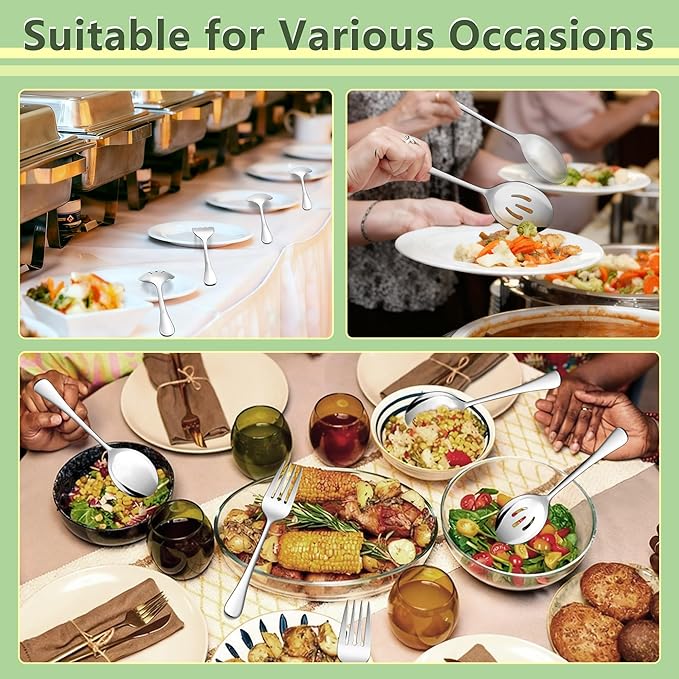 E-far Large Serving Spoons Set of 4, 9.8 Inch Stainless Steel Serving Utensils Set, Big Buffet Spoons for Party Catering Wedding Kitchen Restaurant, Dishwasher Safe