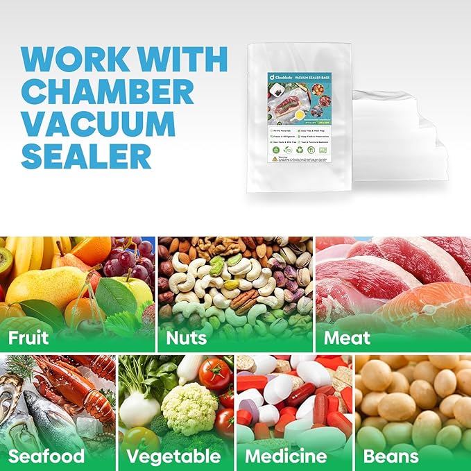 Chamber Vacuum Sealer Bags,6"x8" 8"x10" 10"x12" 300 Pcs Pre-cut Chamber Machine Pouches,Heavy Duty Chamber Vacuum Bags for Commercial Sealer,Food Storage,Meal Prep,Sous Vide,Meat,BPA Free