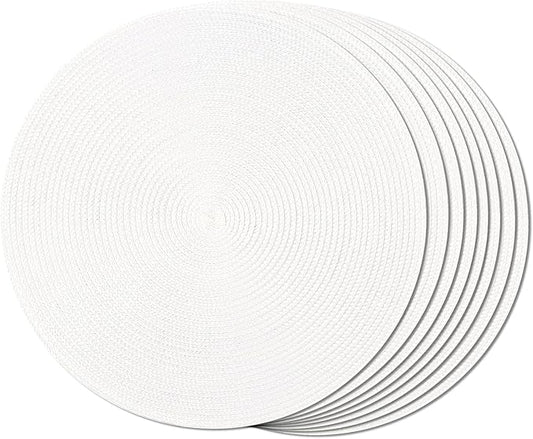 FunWheat Round Braided Placemats Set of 8 Place Mats for Dining Table Woven Washable Non-Slip Table Mats 15 Inch(Cream White,8pcs)