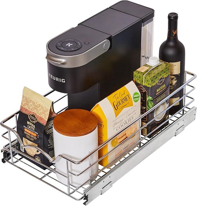 HOLDN??STORAGE Heavy-Duty Premium Collection Pull Out Cabinet Organizer, Cabinet Drawer Slide Outs, Lifetime Limited Warranty - Basket Size 11" W x 21" D x 5" H, Anti-Rust Chrome Finish