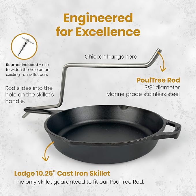 Chicken Penetrator Rod with Skillet Roaster ??for Juicy Meat & Crispy Skin ??for Grill, Oven & Smoker ??Rotisserie-Style with no Spin ??Auto Convection - Skillet Included