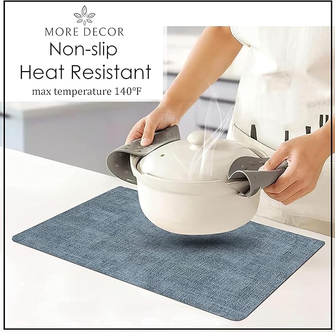 More D챕cor Faux Leather Placemats Set of 4 for Dining Table ??Waterproof, Wipeable, Washable, Stain & Heat Resistant, Non-Slip Table Mats ??12 X 17 Inch, Blue