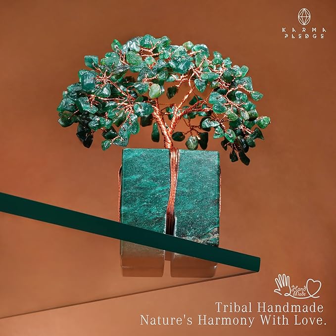 Crystal Tree of Life for Home and Office Decor, Handmade Raw Crystal Base Green Aventurine Chakra Healing Crystal Tree for Positive Energy, Money, Good Luck, Christmas D챕cor, Birthday Gifts for Women