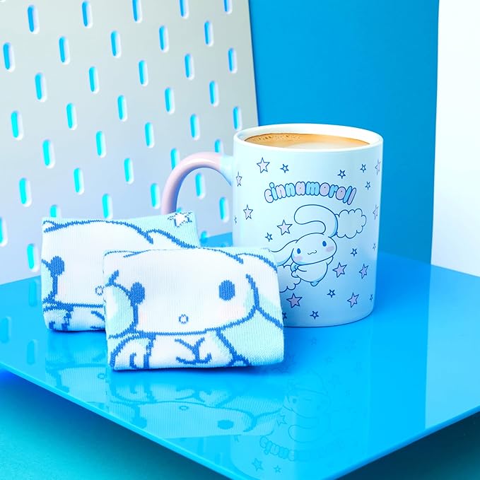 Get Trend Cinnamoroll Sanrio Coffee Mug, Socks Set, 11.5 oz Ceramic Cup Crew Socks, Kawaii Drinkware Christmas, Secret Santa Gifts for Women (Blue Cinnamoroll)