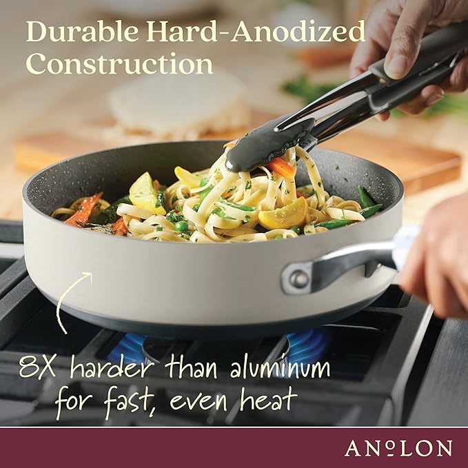 Anolon Achieve Hard Anodized Nonstick Saut챕 Pan with Lid, 3 Quart - Silver