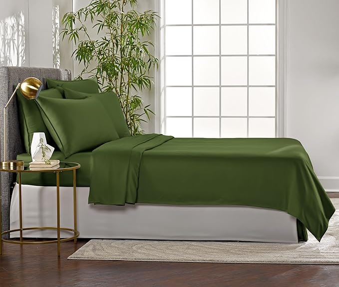 Pure Bamboo Full Sheets, Genuine 100% Organic Viscose Derived from Bamboo Bed Sheet Set, Luxuriously Soft & Cooling, Double Stitching, 2 Year Quality Promise (Full, Pesto)
