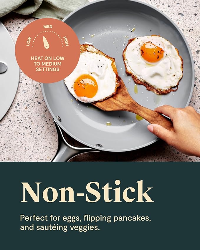Caraway Fry Pan Duo - Nonstick Ceramic Frying Pan (8" & 10.5?? - Non Toxic, PTFE & PFOA Free - Oven Safe & Compatible with All Stovetops (Gas, Electric & Induction) - White