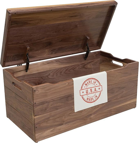 Hope Woodworking Amish Made Wooden Storage Chest Trunk Box with Lid and Handles for Bedroolanket, Clothes, Anti-Slam Hinges, Handmade, Rustic, Walnut Wood, Natural Stain, 42"