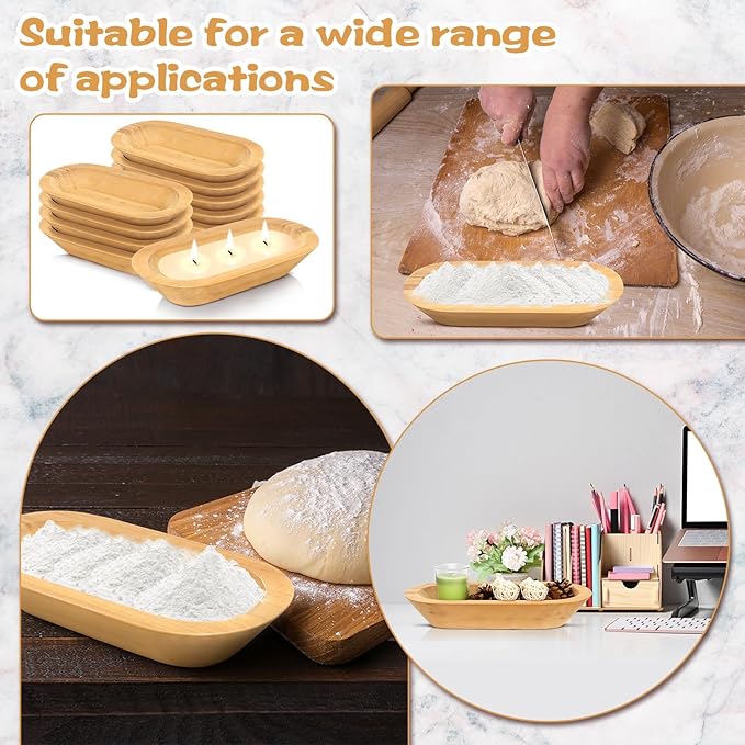 Nuogo 10 Pack Wooden Dough Bowls Bulk 12.5 Inch Rustic Dough Bowls for Wedding DIY Candle Home Crafts Making Farmhouse Fruits Supplies Decoration(Khaki)