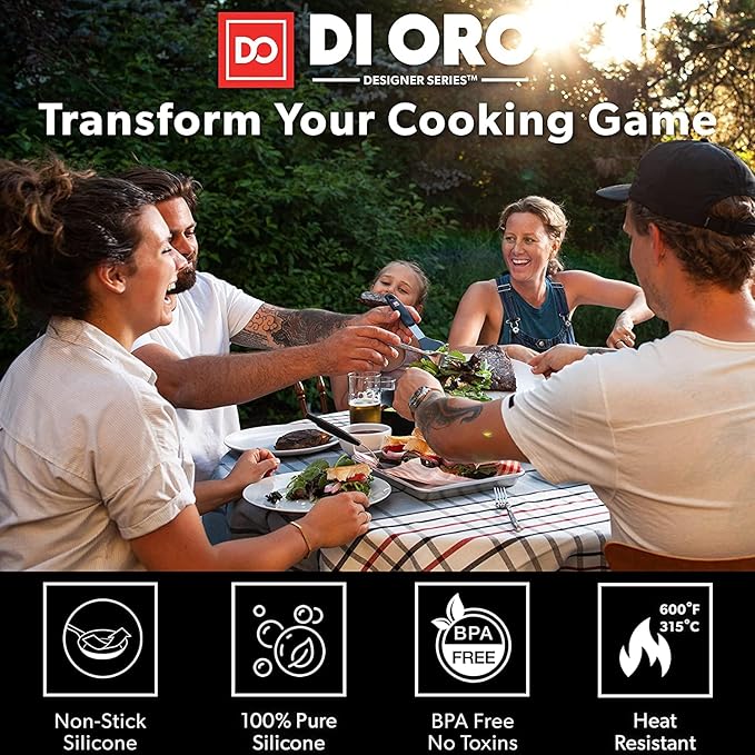 DI ORO Silicone Turner Spatula Set - Forever Warranty - Kitchen Spatulas for Nonstick Cookware - 600째F Heat-Resistant & BPA Free - Flexible & Thin Flippers for Turning Eggs & Pancakes (6 Piece, Black)