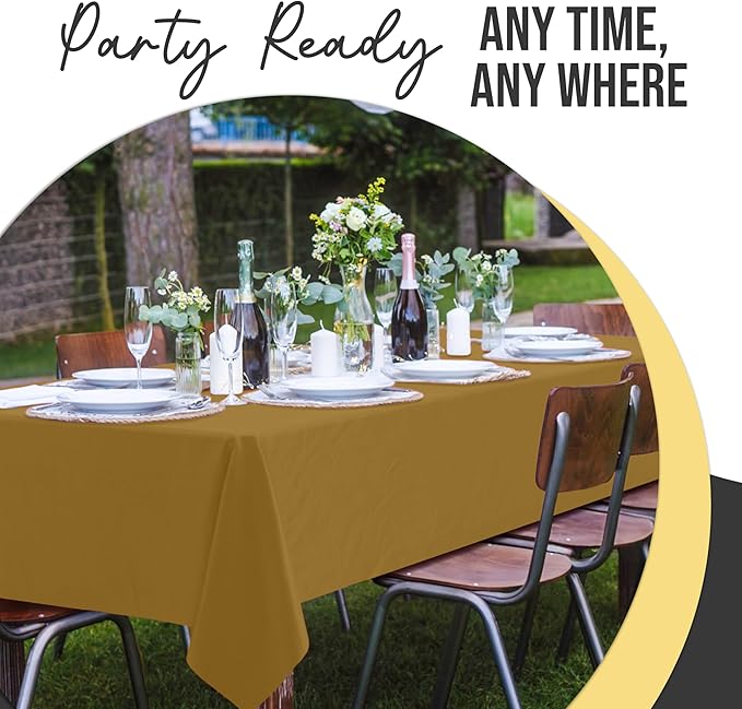 Exquisite 66% Thicker Premium Plastic Table Cloth Rectangle Table Cover 0.5 Mil 24 Pack Gold Table Cloth 54 Inch x 108 Inch Disposable Tablecloth Won't Tear Easily Like Cheap Thin Brands