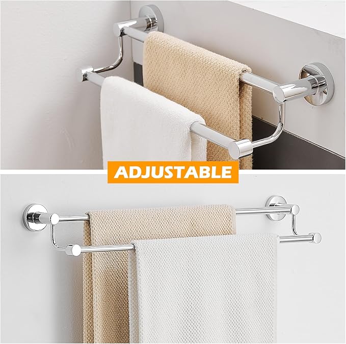 BESy Adjustable 16-26 Inches Double Bath Towel Bar for Bathroom SUS304 Stainless Steel Towel Holder, Hotel Style Wall Mount with Screws Hand Towel Bar Towel Rack Rod Hanger, Polished Chrome Finish