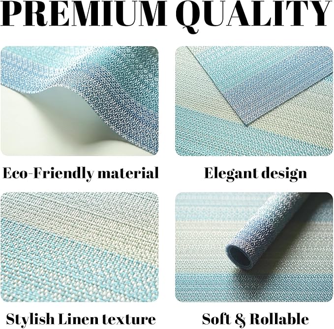 SUMYMERY Placemats Set of 12 Vinyl/Plastic Woven Place Mats for Kitchen Table Indoor/Outdoor Washable Placemat Wipeable Dining Table Mats (Ocean Geode,12)
