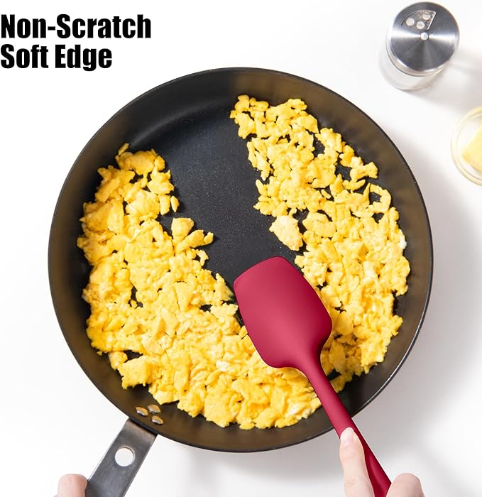 Doosu Silicone Scraper Spoon Spatulas, 600째F Heat Resistant BPA Free Rubber Flat Spatula, Kitchen Mixing Stirring Cooking Spoonula, Non-Stick Dishwasher Safe Baking Supplies (2 Pcs, Black+Red)