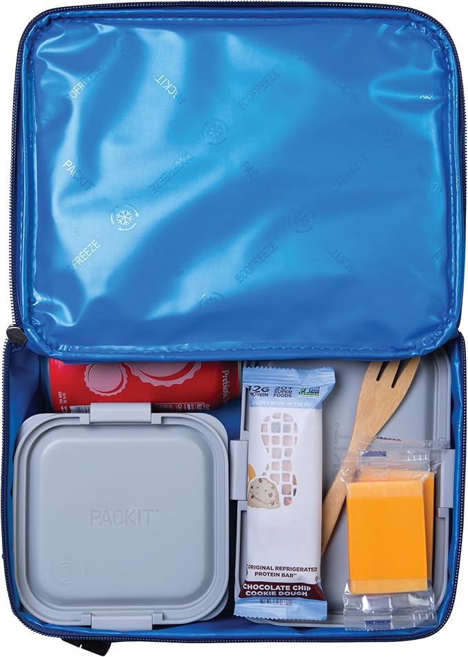 PackIt짰 Freezable Classic Lunch Box, True Blue, Built with EcoFreeze짰 Technology, Collapsible, Reusable, Zip Closure With Front Pocket and Buckle Handle, For Work Lunches and Fresh Lunch On the Go