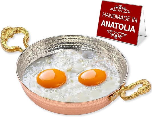 Hakan Copper Egg Pan for Cooking | Handmade Small Frying Pan | Hammered Skillet with Double Handles for Omelette | Authentic Kitchen Cookware & Copper Gifts Idea, 6.3??(16 cm)