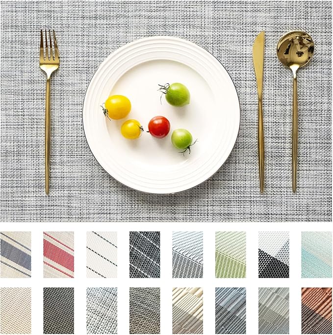 SUMYMERY Placemats Set of 4 Vinyl/Plastic Woven Place Mats for Kitchen Table Indoor/Outdoor Washable Placemat Wipeable Dining Table Mats (Grey,4)