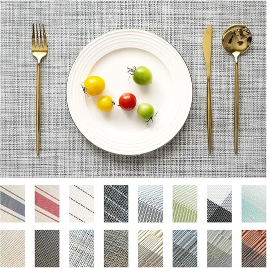 SUMYMERY Placemats Set of 8 Vinyl/Plastic Woven Place Mats for Kitchen Table Indoor/Outdoor Washable Placemat Wipeable Dining Table Mats (Grey,8)
