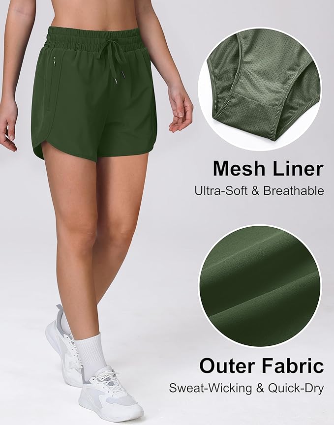 Women's 5" Running Shorts Quick Dry Sporty Athletic Gym Workout Shorts with Zipper Pockets Liner