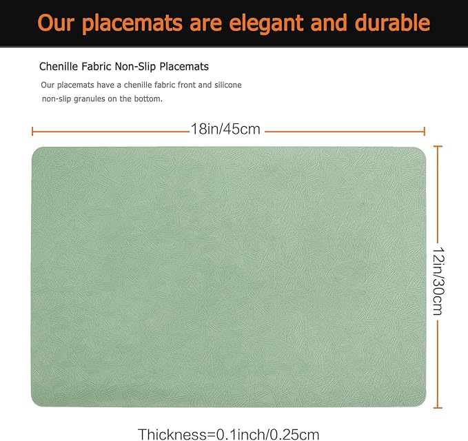 Uolr Vinyl Placemats Set of 8 Faux Leather 100% Waterproof Wipeable Washable Place Mats Heat Resistant Easy Clean Non-Slip Table Mats for Indoor Outdoor. (8, Green)