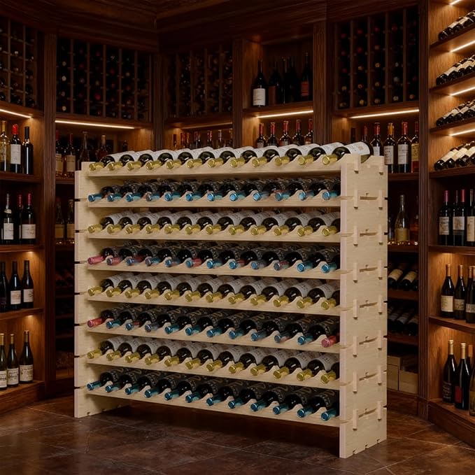 Smartxchoices 96 Bottles Stackable Modular Wine Rack, 8-Tier Wooden Wine Storage Rack Freestanding Wine Holder Display Shelves, Wobble-Free Shelves, Solid Wood