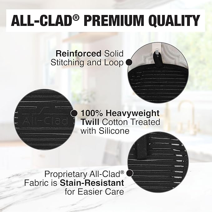 All-Clad Premium Pot Holder & Hot Pad: Heat Resistant to 500 Degrees - 100% Cotton, 10"x6.25" Hot Pad for Kitchen and Barbeque, (1-Pack), Black