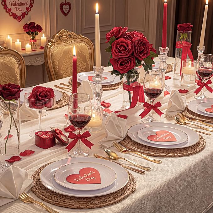 KIRE 200PCS Gold Plastic Plates - Disposable Plates for Party - White Plastic Plates with Gold Rim Include 100 for Dinner and 100 for Dessert/Salad in Wedding/Valentine's Day/New Year