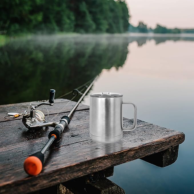 Clear Water Home Goods - (Bulk Pack of 12-15 oz Double Wall Coffee Mug with Lid and Handle, Double Insulated Stainless Steel Travel Tumbler Cup - Stainless Steel
