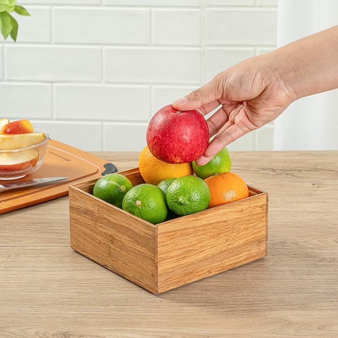 Restaurantware Eco Display 6.5 Inch x 6.5 Inch x 3.75 Inch Bamboo Condiment Container 1 Deep Spice Box - Medium Chip-Resistant Natural Bamboo Bamboo Organizer Box For Seasoning Spices Condiments