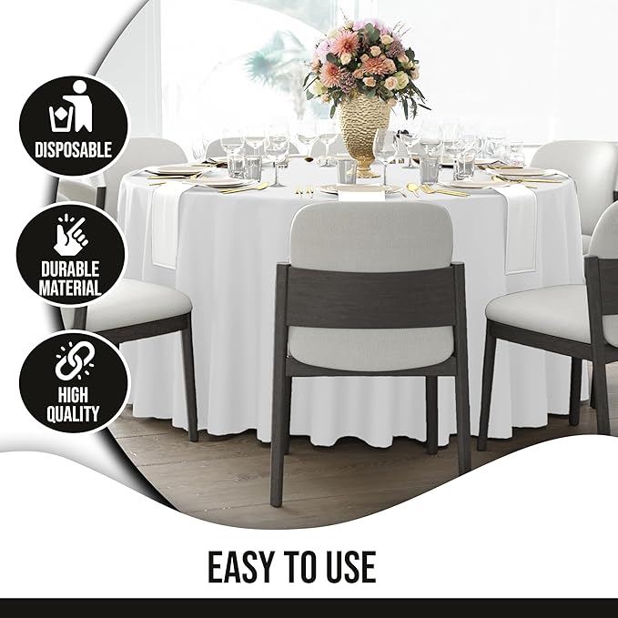 Party Solids 12-Pack White Round Plastic Tablecloth Disposable ??Size: 108 Inches ??Round Plastic Table Cloths for Parties, Picnics & Formal Events