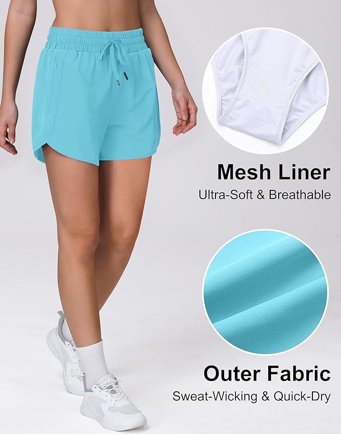 Women's 5" Running Shorts Quick Dry Sporty Athletic Gym Workout Shorts with Zipper Pockets Liner