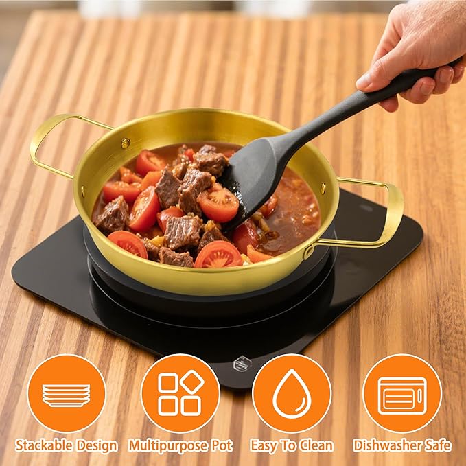 4 Sizes Korean Ramen Pot, ATSKIM Stainless Steel Noodle Cooking Pots for Stove, Golden Ramen Cooker with Handles for Pasta Soup, Fast Heating Everyday Pan for Home Outdoor Use (Gold)