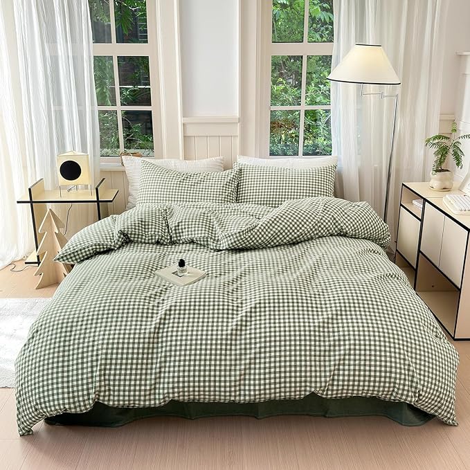 LifeTB Twin XL Comforter Set Green Gingham Comforter for Men Boys Geometric Plaid Comforter Set Grid Checkered Pattern Comforter with 2 Pillowcases Fluffy Soft Plaid Gingham Bedding Set Twin XL