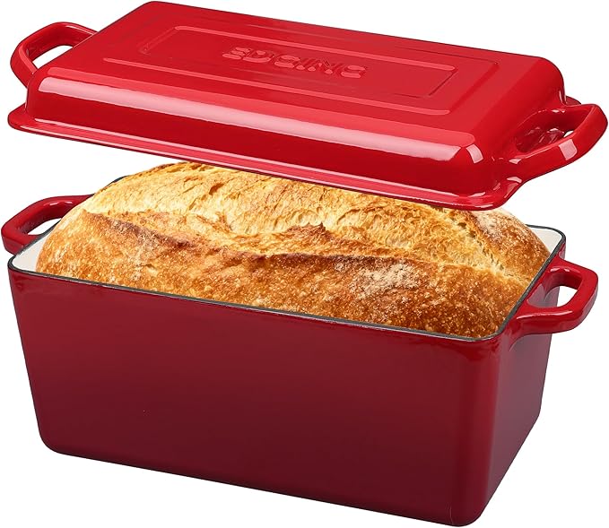 Enameled Cast Iron Dutch Oven, Oblong Bread Oven for Sourdough Bread Baking, Baking Pan, Dual Handles, Oven Safe, 4 Quart,Red
