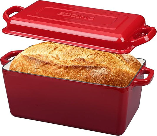 Enameled Cast Iron Dutch Oven, Oblong Bread Oven for Sourdough Bread Baking, Baking Pan, Dual Handles, Oven Safe, 4 Quart,Red