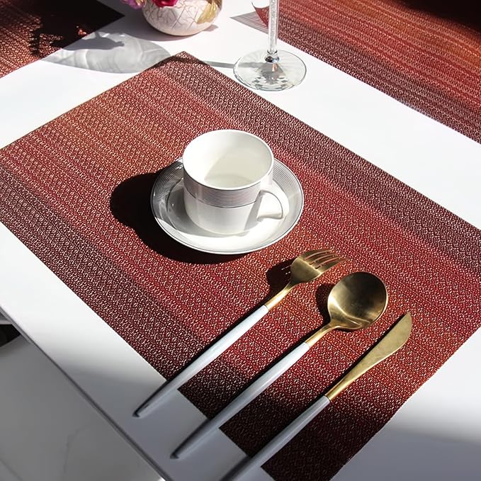 Privalace 18 x 12 inch, Set of 4 PVC Placemat, Non Slip Washable Dining Table Mats for Home Dinner Gatherings Daily Meals Kitchen Table Protection with Stylish Design, red