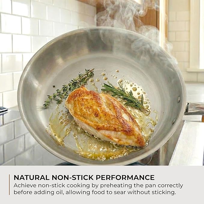 Sunhouse 8 Inch Tri-Ply Stainless Steel Frying Pan, Whole-Clad Skillet with Stay-Cool Handle, Oven Safe to 500째F, Dishwasher Safe, All Cooktop Compatible