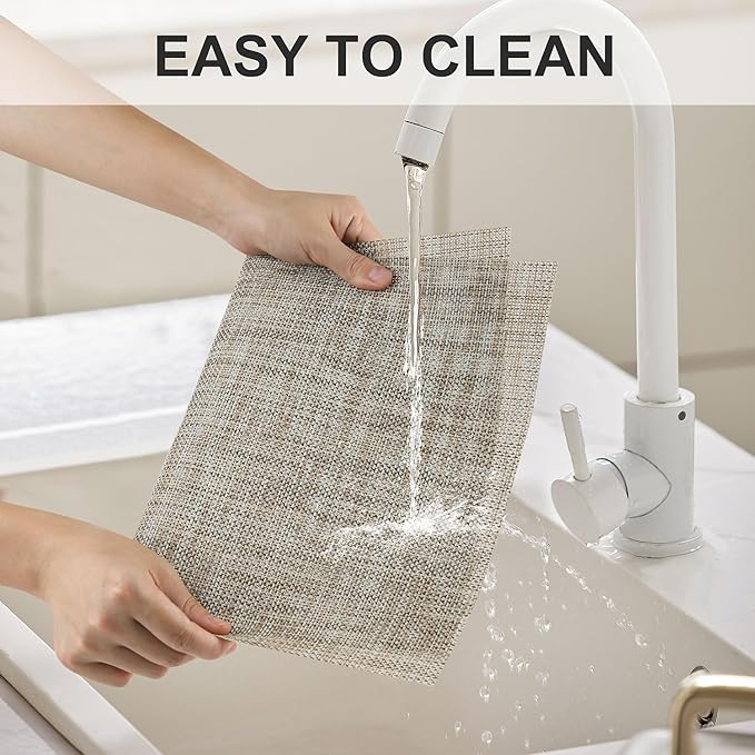 LANDVIEW Vinyl Placemats Set of 6, PVC Woven Washable Non-Slip Table Mats, Heat Resistant Wrinkle Free Place Mats for Dining Table, Easy to Clean (6, Caramel)