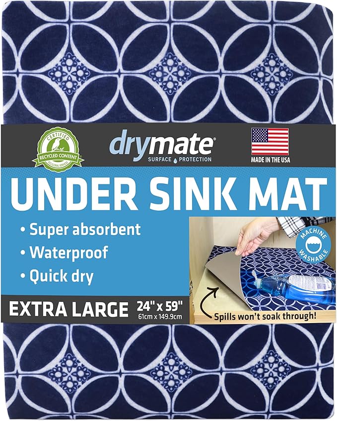 Drymate Premium XL Under Sink Mat, Waterproof Cabinet Protection Mats for Kitchen & Bathroom, Absorbent Shelf Liners, Slip-Resistant, Non-Adhesive, Machine Washable (USA Made)(24?쓝59??(Indigo)