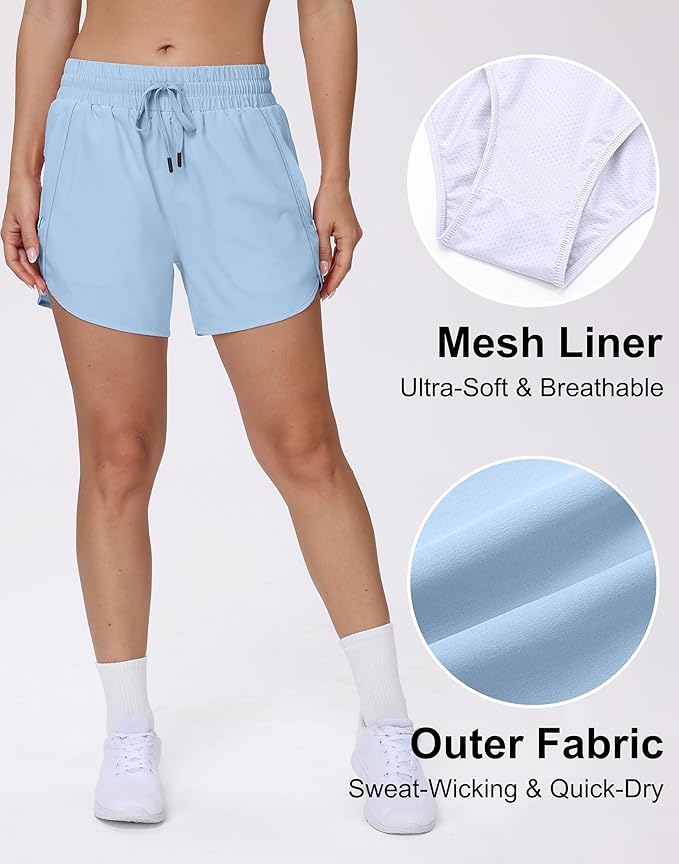 Women's 5" Running Shorts Quick Dry Sporty Athletic Gym Workout Shorts with Zipper Pockets Liner