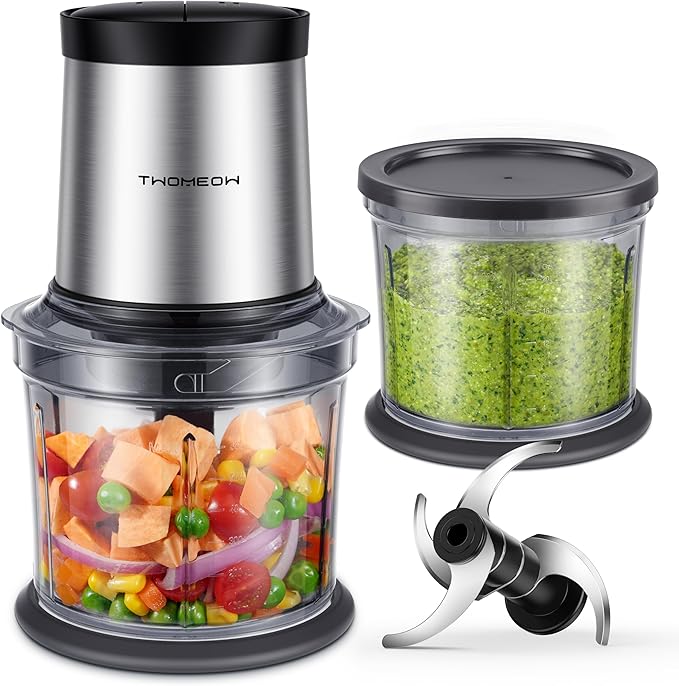 Food Processor 4 Cup, Electric Food Chopper, ?�Small but Powerful?‘Meat Grinder with 2 Bowls, 2 Speed & 4 Blades for Vegetable, Meat, Nuts, Functions for Chopping, Dicing, Mixing and Puree