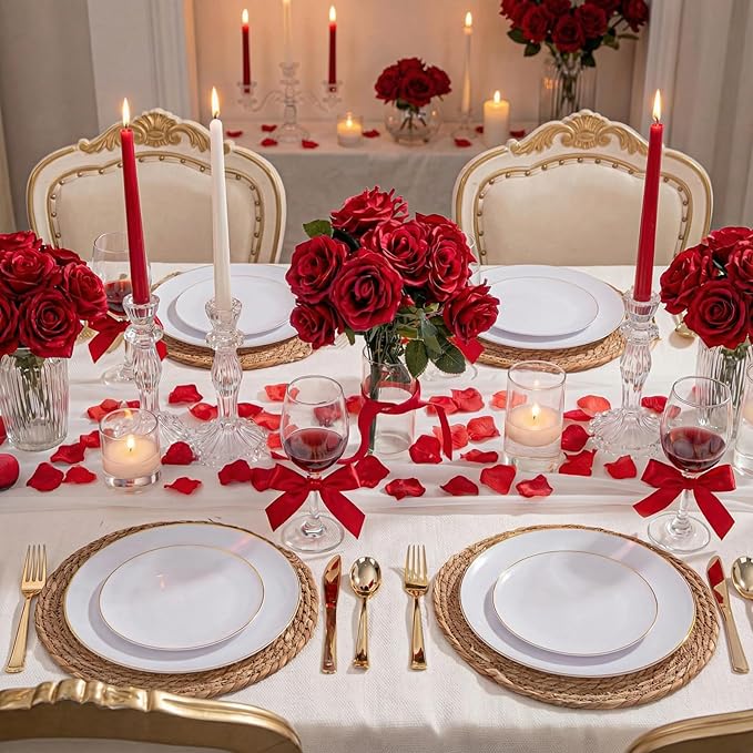 KIRE 100PCS Disposable Plates - White with Gold Rim for Christmas Party/Wedding - Includes 50Pieces 10.25inch Dinner and 50Pieces 7.5inch Dessert/Salad Plates