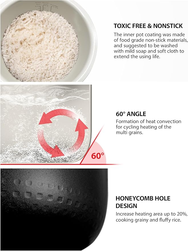 Toshiba Rice Cooker 6 Cup Uncooked ??Japanese Rice Cooker with Fuzzy Logic Technology, 7 Cooking Functions, Digital Display, 2 Delay Timers and Auto Keep Warm, Non-Stick Inner Pot, White