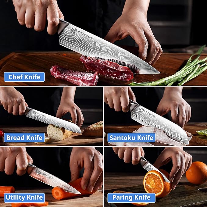 YOTSUBA 5PCS Kitchen Knives Set,Kitchen Knife Set,German High Carbon Stainless Steel Ultra Chef Knife Sets with Ergonomic Handle for Chopping Vegetable and Cooking