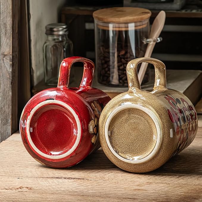 Extra Large Tall Coffee Mugs with Handle - Set of 2, 24 oz Ceramic, Dishwasher & Microwave Safe, Flower Design