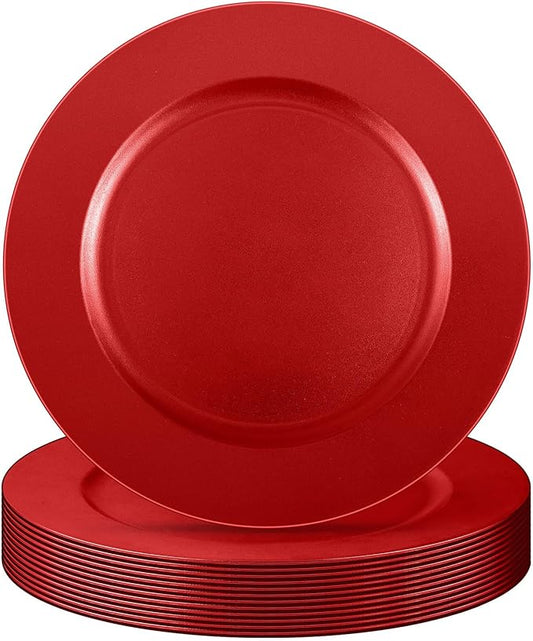 Tanlade 12 Pcs 13 Inch Charger Plates Bulk Round Wedding Chargers Plastic Dinner Plates for Table Setting Wedding Party Decoration (Red)