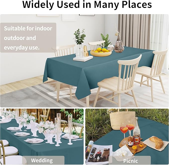 Easy-Going Faux Linen Waterproof Spill-Proof Tablecloth Stain Resistant Rectangle Table Cloth Wrinkle Free Decorative Fabric for Kitchen, Dining, Party, Weddings, Restaurants (60x84 in, Turquoise)