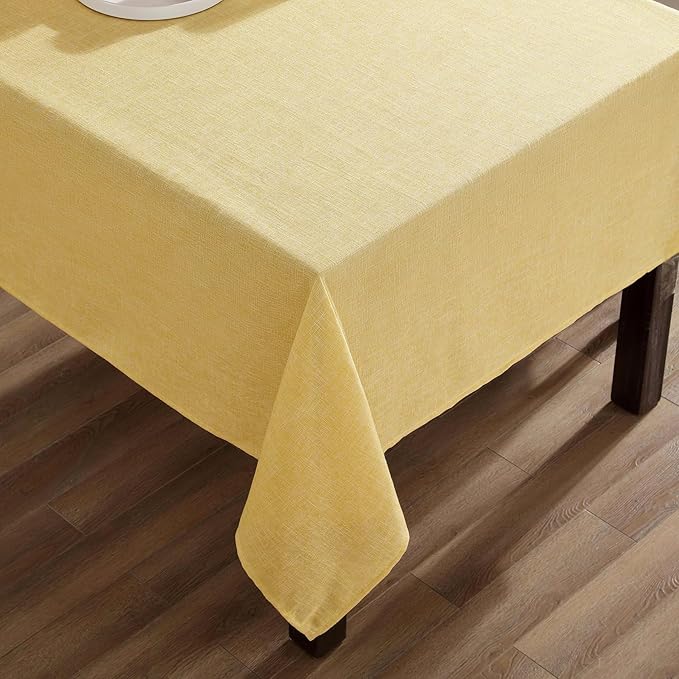 Laura Ashley Harper Luxuriously Smooth Fabric Tablecloth for Formal or Casual Dining, Holiday, Banquet, Wedding or Party, 60" x 84", Yellow